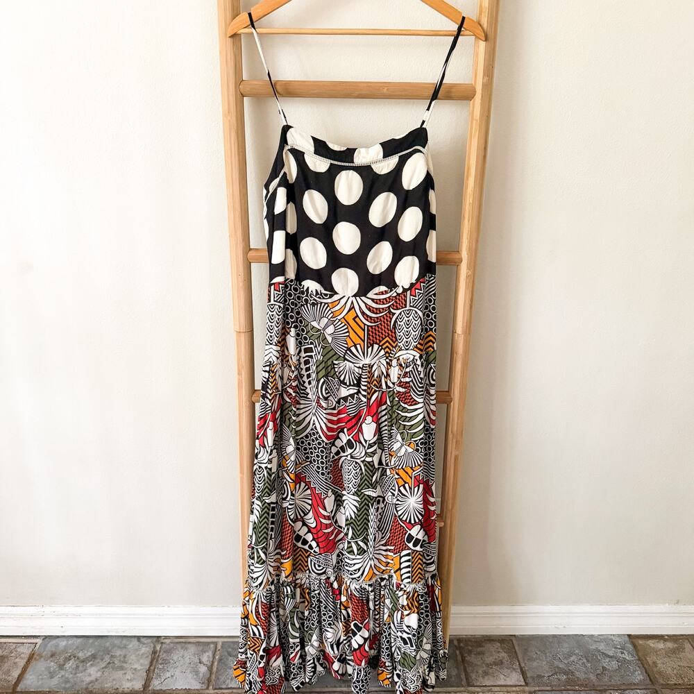 Farm Rio for Anthropologie Tiered Cover Up Maxi Dress Polka Dot Tropical Print L - Picture 2 of 11